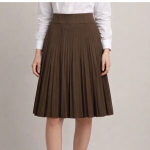 Avenue Retro Brown Pleated Midi Skirt Accordion‎ A-Line Academia Playful Women L